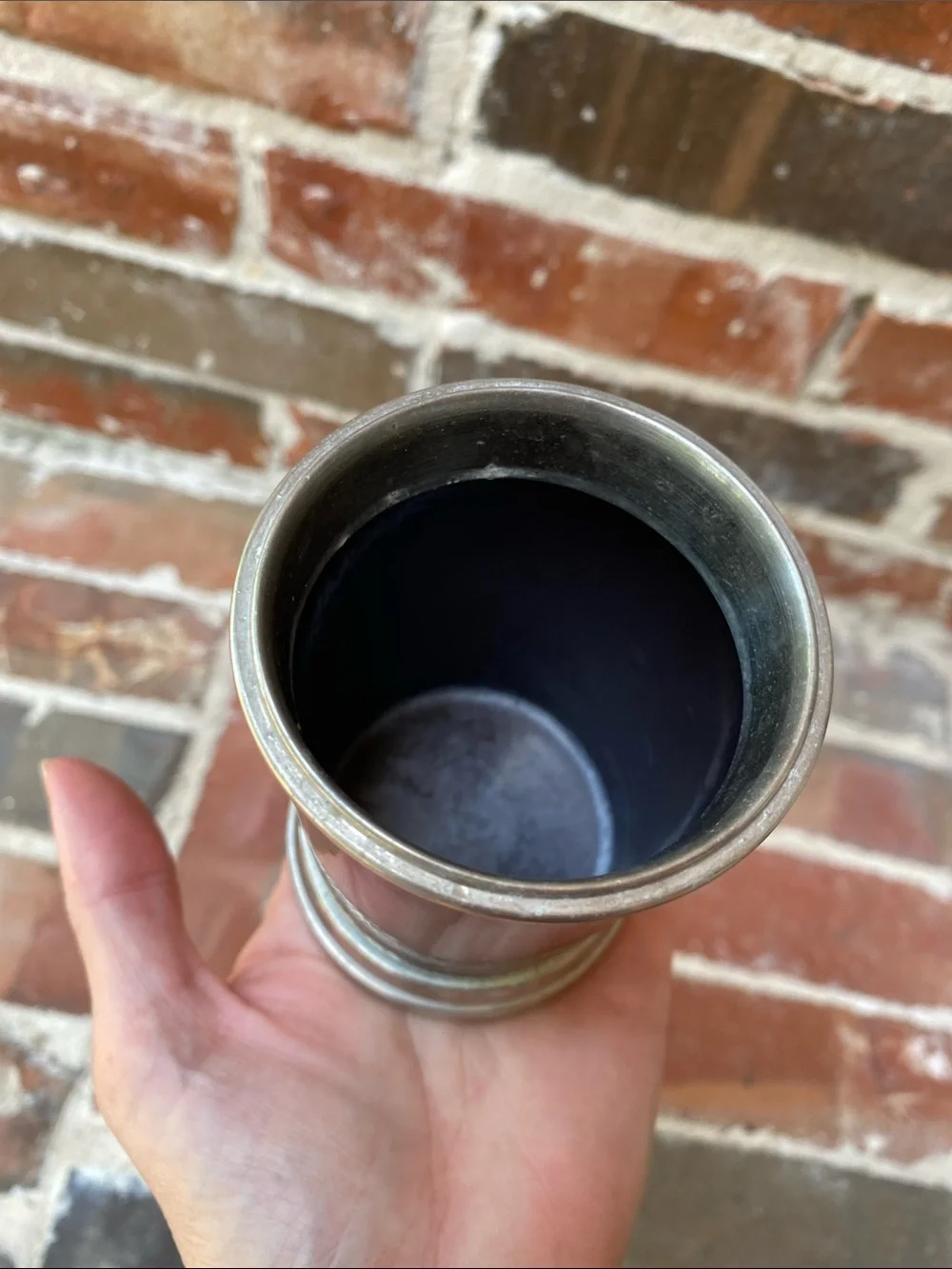 Silver-Trimmed Dark Brown Cylindrical Tumbler
